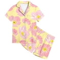 thumbnail image 4 of Girl Outfits 2 Piece Girls Flower Printed Pajamas Set Silk Lapel Button Down Short Sets Toddler Girl Clothes Light Yellow 6 Years-7 Years, 4 of 4