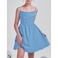 thumbnail image 4 of Vestido EXARUS para niñas con tirantes finos, capucha fruncida, azul, 10 años, 4 of 7