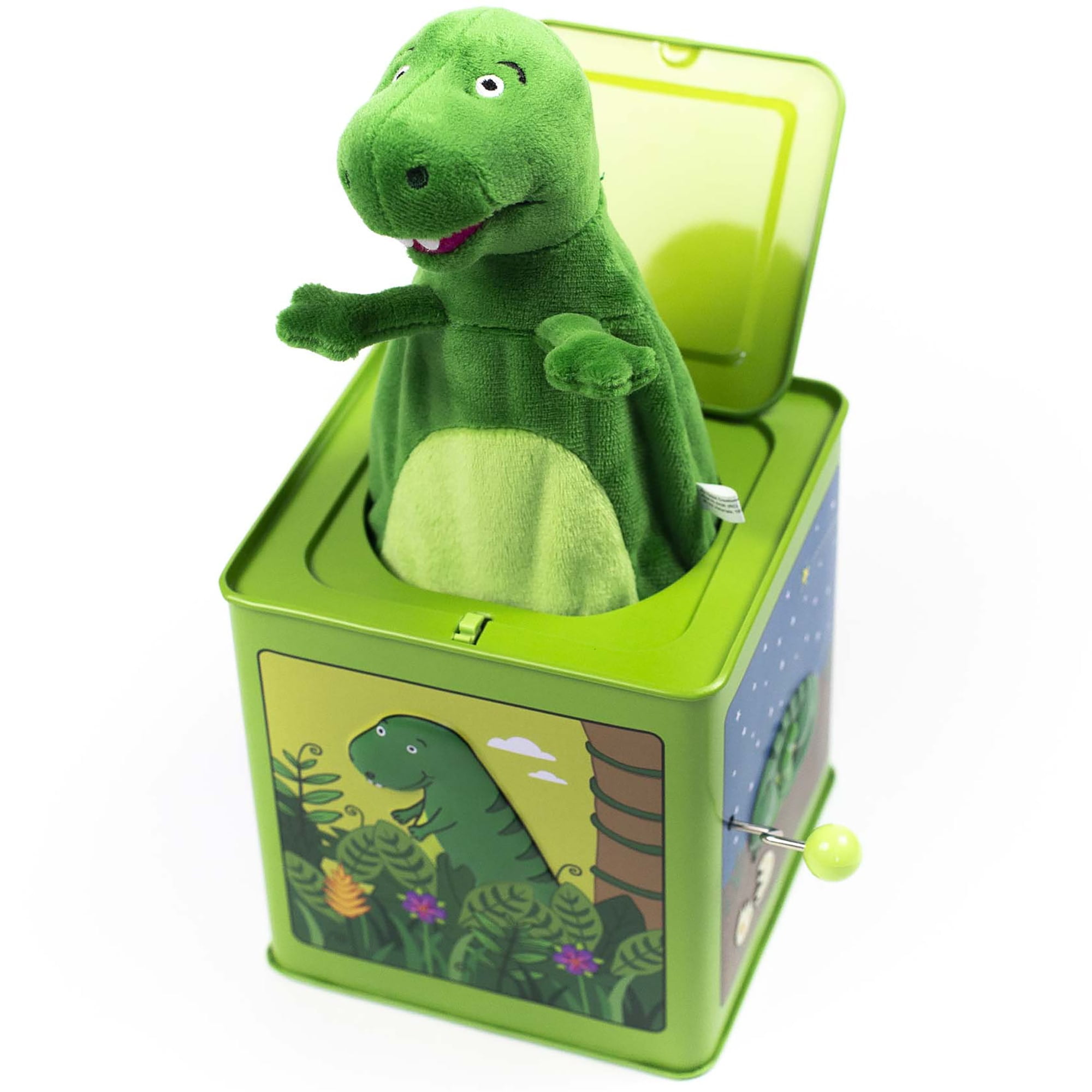 Jack Rabbit Creations Dinosaur Jack in The Box Toy, Plush Green Dinosaur, Side Crank Plays Twinkle Twinkle Little Star, Surprise Pop-Up, Kids Age 3+