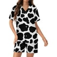 thumbnail image 1 of SKQIT Ensembles de Pyjama à Manches Courtes pour Femmes, 2 Pcs Imprimé Mignon Chemise Boutonnée en Satin Doux et Shorts, 1 of 7