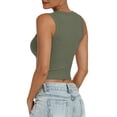 thumbnail image 5 of ANRABESS Women Basic Crop Tank Tops Casual Ribbed Knit Workout Tops Sleeveless Shirts Tight High Neck Camisole Women Girls Summer Clothes Army Green XL, 5 of 11