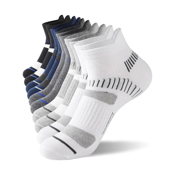 Wausea Men's Athletic Socks Cotton Low Cut Cushion Running Ankle Socks, 5 Pairs, Sizes 8-12
