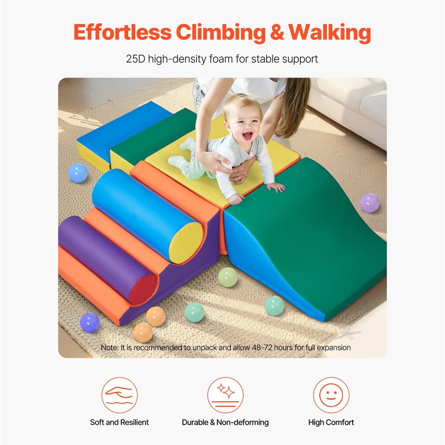 KFFKFF Ascent Playthings, Collection of 7, Foam-based Ascent Playthings for Youngsters aged 6 Months to 3 Years, PU Leather Ascent Cubes, Indoor Ascend and Creep Activity Kit for Crawling & Sliding