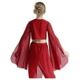 thumbnail image 2 of Haitryli Kids Girls Modern Lyrical Belly Dance Shirts Chiffon Split Flared Sleeves Crop Top for Stage Performance Burgundy 14, 2 of 7