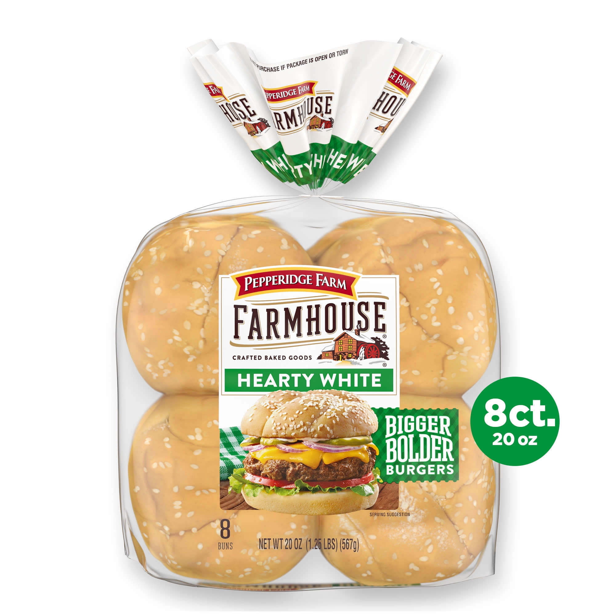 Pepperidge Farm Farmhouse Hearty White Hamburger Buns, 8-Pack Bag