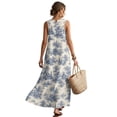 thumbnail image 2 of Xixirimido Blue Toile Print Women Maxi Dresses Casual Summer Dresses Tank Long Flowy Sleeveless Sundresses with Pockets Beach Vacation Outfits, 3X-Large, 2 of 7