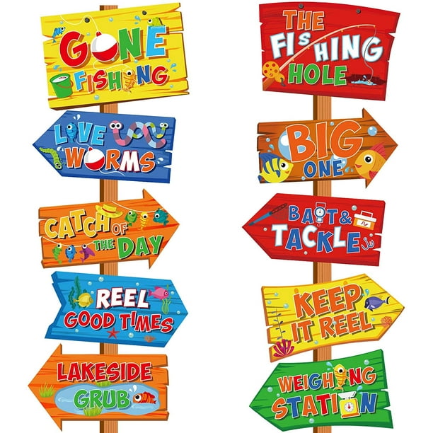 10 Pieces Gone Fishing Party Decorations Signs Little Fisherman Cutouts The  Big One Party Directional Welcome Door Banner for Kids Baby Shower Birthday  Party Favor Ideas Gone Fishing Theme Supplies 