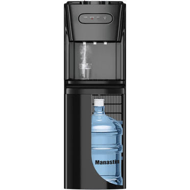 Manastin Bottom-Mounted Water Dispenser, 3 Temperatures (Hot, Cold, and Room), with Safety Lock, LED Lighting, Empty Bottle Alert, Black