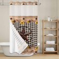 thumbnail image 6 of No Hook Shower Curtain with Snap in Liner, Farm Star Sunflower Wood Grain Waterproof Fabric Bathroom Curtain Mesh Top Window, Black Buffalo Plaid Shower Curtains 36x72in, 6 of 9
