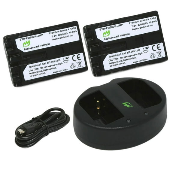Replacement for Sony Alpha DSLR-A350 Battery (2-Pack, 2200mAh) and Dual Charger