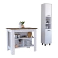 thumbnail image 1 of Pemberly Row 2 Piece Kitchen Set Kitchen Island & Kitchen Pantry in Multi-color, 1 of 6
