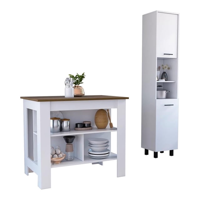Pemberly Row 2 Piece Kitchen Set Kitchen Island & Kitchen Pantry in Multi-color