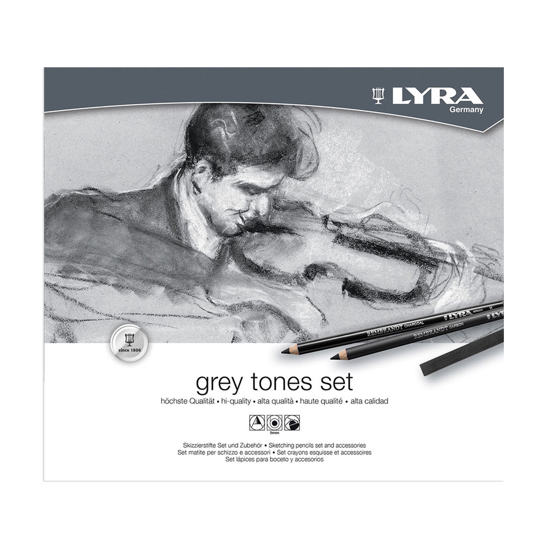 Lyra Gray Tones Sketching Set Tin, Artist Pencils & Pastels, Assorted Colors, 25 Pieces