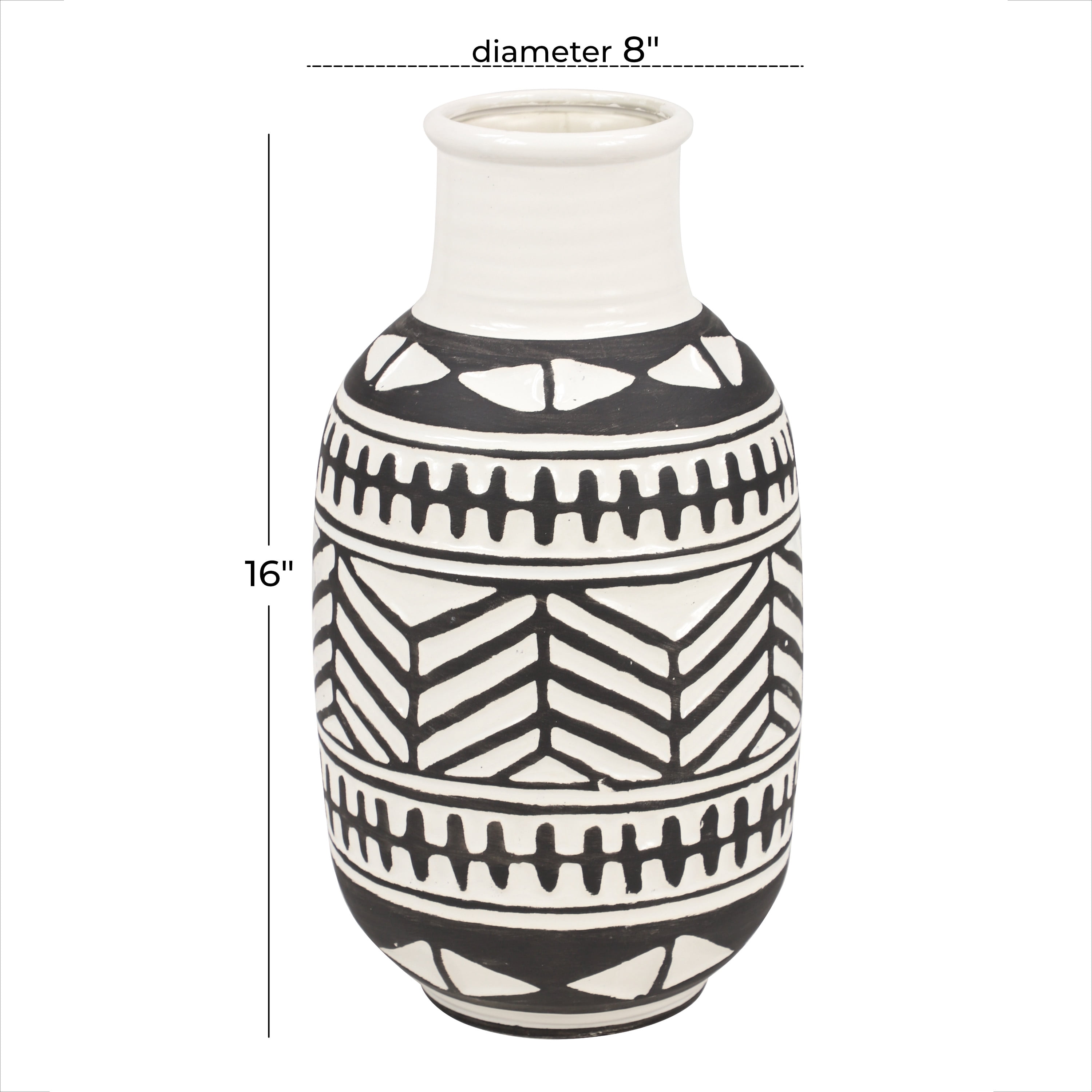DecMode 16" Tribal Handmade White Ceramic Vase