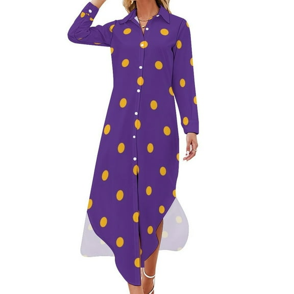 Polka Dots: Purple & Yellow Long Sleeved Shirt Dress dresses for women luxury designer party