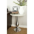 DecMode 20" x 24" White Marble Accent Table with Silver Aluminium Base