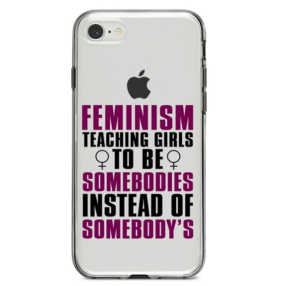 DistinctInk Clear Shockproof Hybrid Case for iPhone 7 8 SE (2020 Model) 4.7" Screen TPU Bumper Acrylic Back Tempered Glass Screen Protector - Feminism - Somebodies vs Somebody's