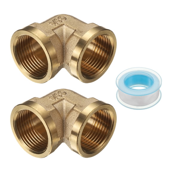 Uxcell 90 Degree Elbow Brass Pipe Fitting 2 Pcs G3/4"  Female x G3/4" Female Thread Connector Brass Hex Nipple Pipe