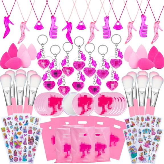 Foci Cozi Party Favors Kit, Princess Theme with Keychain Necklace Doll Sticker, Pink, 84 Count