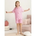 thumbnail image 3 of SILVERCELL 13-16Y Unisex Big Girls Boys 2Pcs Satin Silk Pajamas Set Cute Print Short Sleeve Sleepwear Button-Down PJs Sets Nightwear Loungewear Gifts For Teens Youngster, 3 of 8