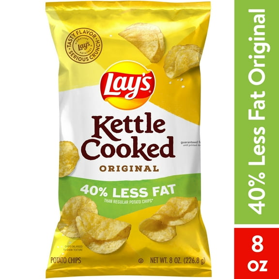 Lay's 40% Less Fat Original Kettle Cooked Potato Chips, 8 oz Bag