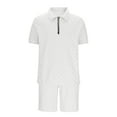 thumbnail image 7 of Stamzod Mens 2 Piece Outfits Summer Solid Color Short Sleeve Turndown Shirts Casual Shorts with Pocket Plus Size Outfits for Men White M, 7 of 7