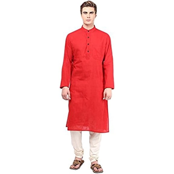 Royal Men's Cotton Blend Straigh Kurta Red