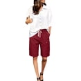 thumbnail image 4 of Women's Lightweight Hiking Cargo Only Moment Women Knee Length Shorts Chemical Fiber Blends Jean High Waisted Trendy Patch Pockets Casual Summer Button Fly Stretchy Denim Shorts Red,2XL, 4 of 9