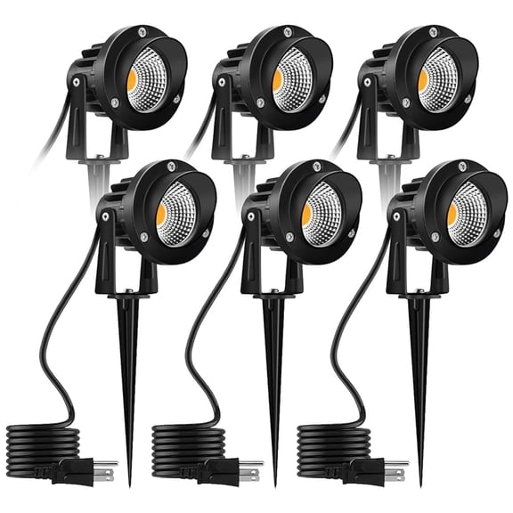 JESLED 10W 120V Outdoor LED Landscape Lights with Ground Spike, 3000K Warm White, IP65 Waterproof Outdoor Spotlight for Lawn, Garden, Yard, Flag Light, 6 Pcs