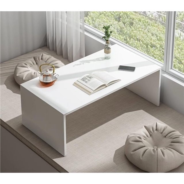 Coffee Table, Bay Window Table, Solid Wood Floor Table, Bedroom Floor Table, Tea Table, Simple Square Low Side Table, Assembly Bay Window Table(White,39.4 * 15.7 * 15.7in)