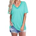 thumbnail image 1 of Nouveau T-Shirt Décontracté Col en V pour Femmes Manches Courtes Haut Ample Blouse Patchwork, 1 of 2