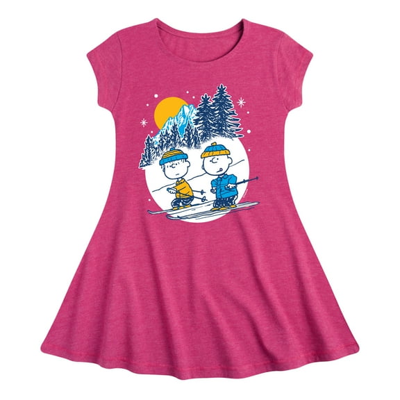 Peanuts - Charlie Brown And Linus Skiing - Toddler And Youth Girls Fit And Flare Dress