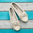 thumbnail image 7 of Minnetonka Women's Kilty Suede Hardsole Moccasin, Stone, 7 M US, 7 of 7