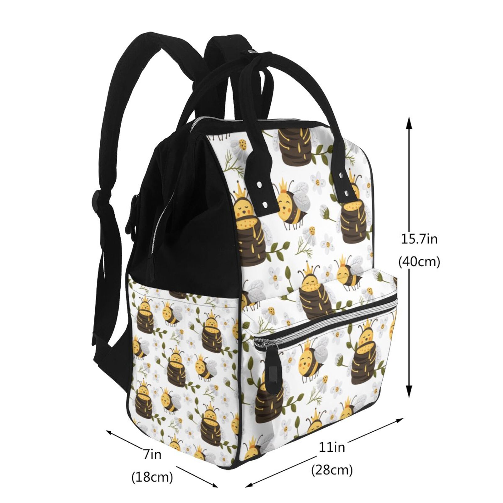 Fuzoiu Honey Bee Insect Print Diaper Bag Backpack,Baby Essentials Travel Tote,Multi function Waterproof Diaper Bag, Travel Essentials Baby Bag - Unisex