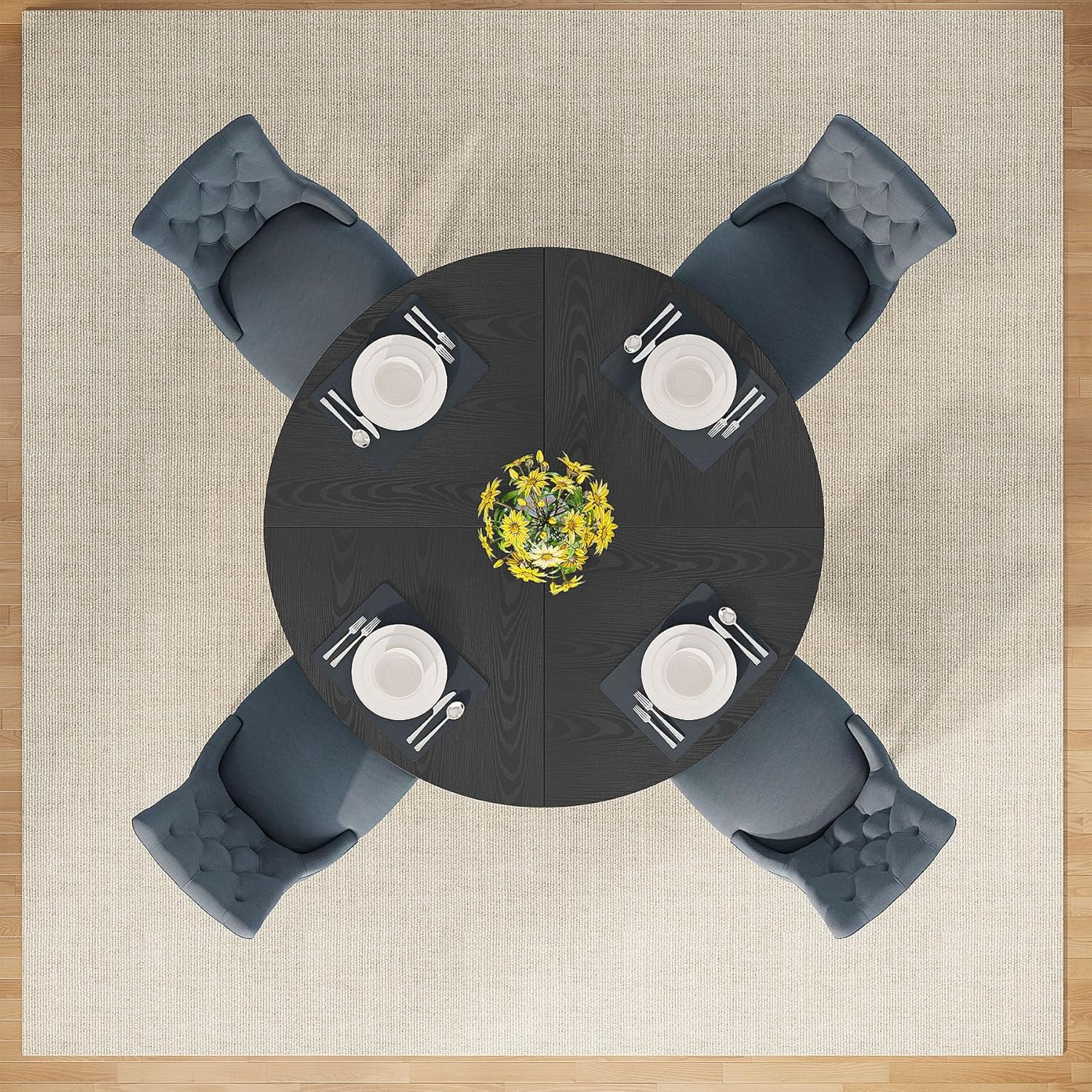 Aukfa 47" Round Farmhouse Dining Table for 4, Wood Kitchen Table with Cross-Style Base for Breakfast Nook/ Living Space,Black