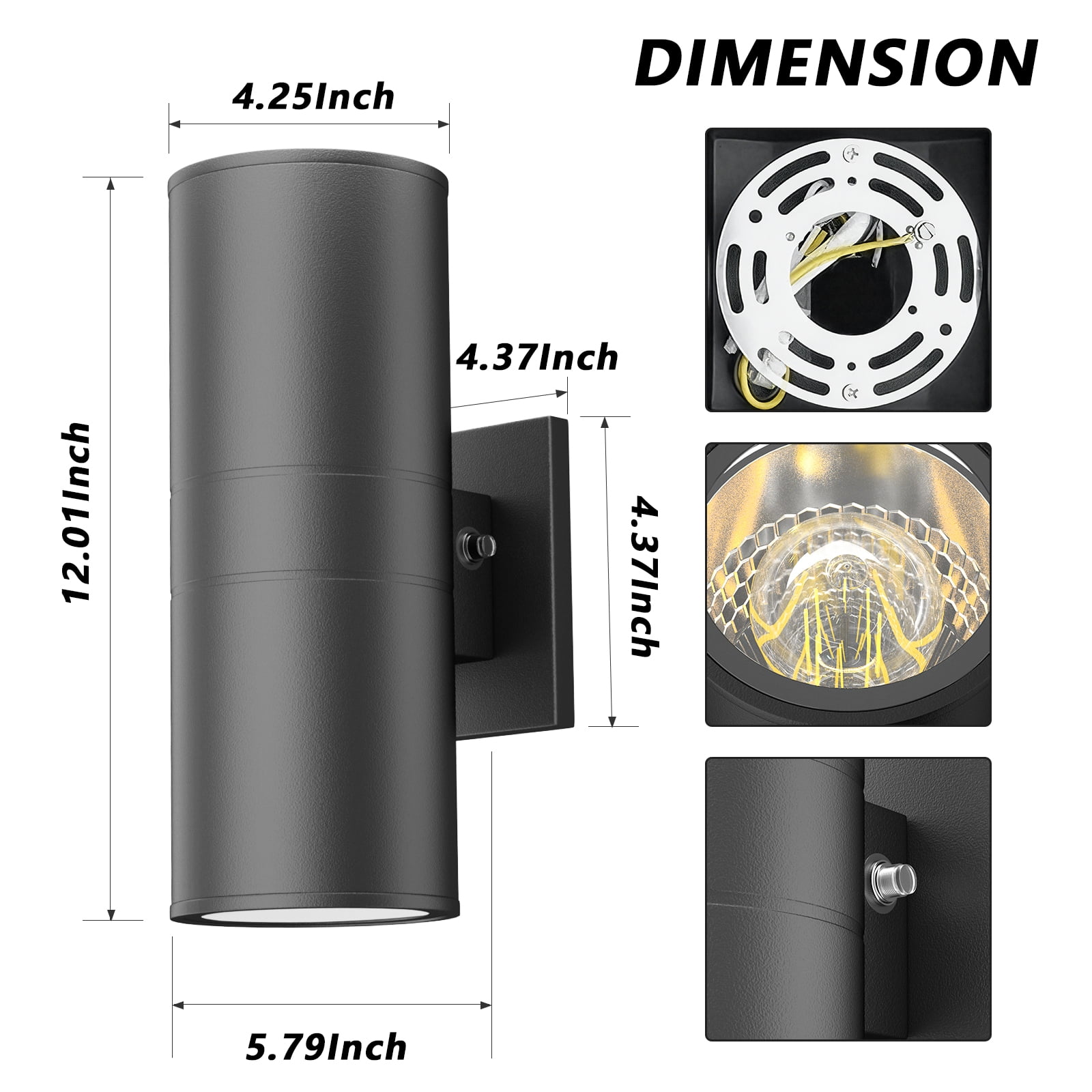 GEYANG Modern Outdoor Wall Light with Dusk to Dawn Sensor, Exterior Light Fixture Wall Mount Waterproof Anti-Rust Cylinder, Up and Down 2 Lights Black Sconces for Porch Patio House Outside Entryway