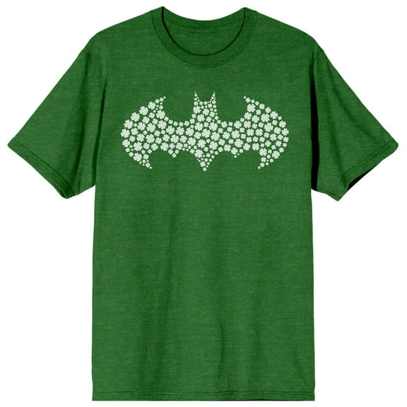 Batman Four Leaf Clover Pattern Batman Logo Crew Neck Short Sleeve Green Men's T-shirt-Medium
