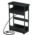 thumbnail image 3 of Narrow Side Table with Charging Station, 3 Tier Slim End Table with Storage Shelf for Small Spaces, 21.6 Inch Height Thin Tables Small Nightstand Magazine Rack for Living Room,Black, 3 of 9
