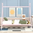 thumbnail image 2 of Bellemave Full Size House Bed Montessori Bed, Metal Tent Bed Floor Play House Bed with Slat, Platform Bed Frame for Kids Teens Girls & Boys, No Box Spring Needed (Pink), 2 of 8