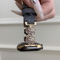 thumbnail image 2 of Floral Design Denim Band for Apple Watch 42(Series 1/2/3)/44/45/46/49mm, Elegant Metal Buckle Strap for Women Girls, Compatible with iWatch Series 1/2/3/SE/4/5/6/7/8/9 & Ultra, Black Gold, 2 of 8