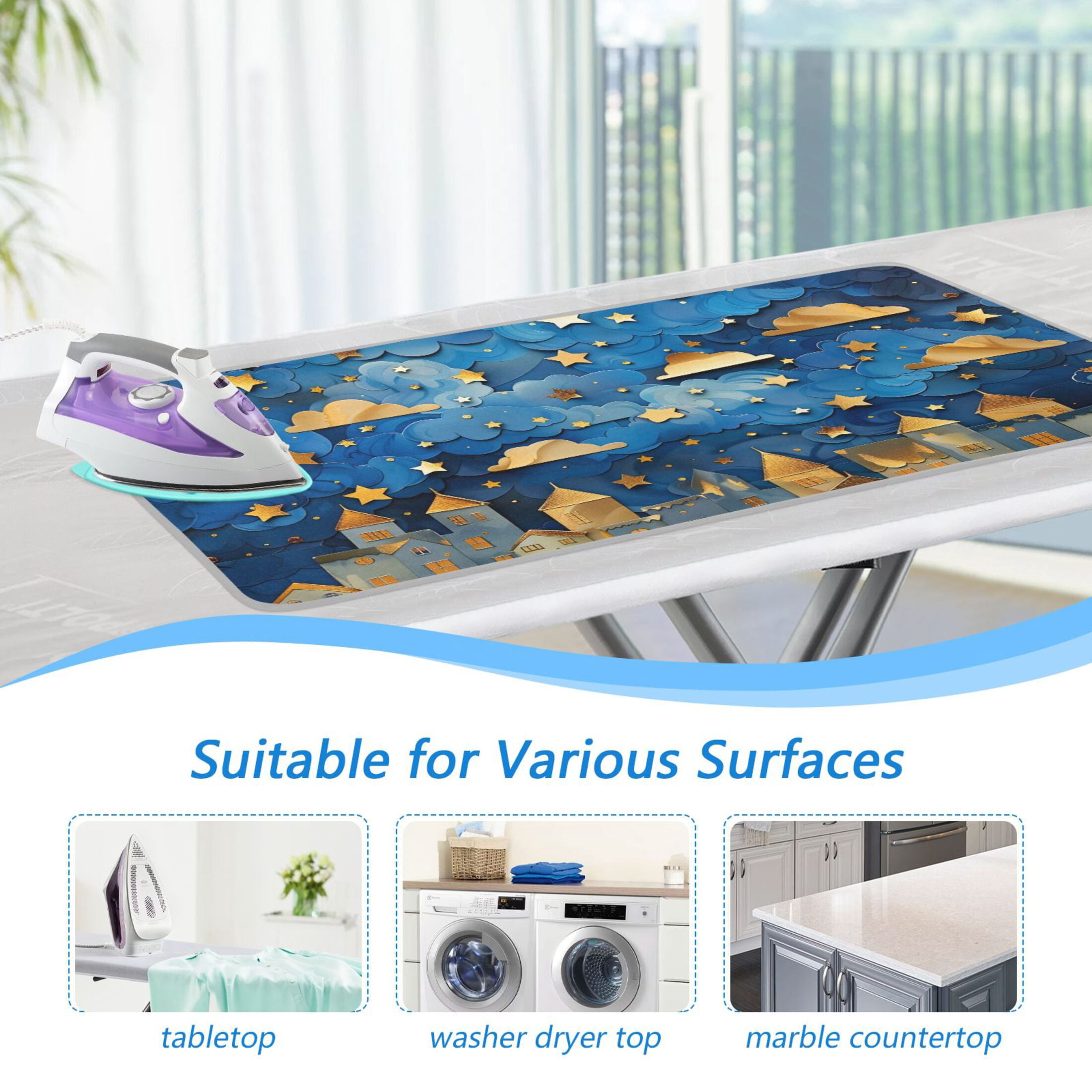 Paper Art Nocturne Clouds Stars Ironing Mat Blanket Portable Travel Ironing Pad Heat Resistant Pad 47.2" x 27.6”
