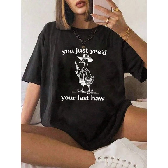 Women's Retro Loose Silly Goose Logo Graphic T-Shirt, Summer Graphic Tees Women Tops