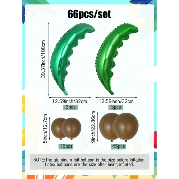 66pcs Palm Tree and Coconut Balloon Set, Hawaiian Tropical Party Decoration