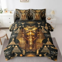 Erosebridal Egyptian Pharaoh Bed in a Bag Queen Size, Occult Ancient Egypt Bed Set, Aesthetic Black Gold Bedroom Decor, Reversible 7pcs