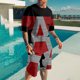 thumbnail image 1 of WILLBEST Pantalones Cortos Deportivos para Hombre, Traje de Manga Corta 3D para Hombre, Pantalones Cortos de Playa, Pantalones Cortos Deportivos de Cuerpo Tropical, Traje Deportivo, 1 of 2
