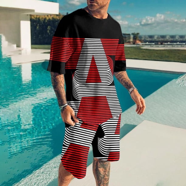 WILLBEST Pantalones Cortos Deportivos para Hombre, Traje de Manga Corta 3D para Hombre, Pantalones Cortos de Playa, Pantalones Cortos Deportivos de Cuerpo Tropical, Traje Deportivo