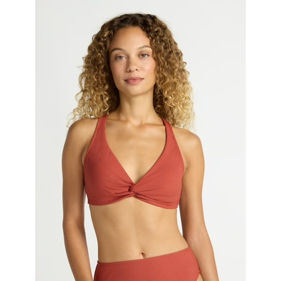 Time and Tru Women's and Women's Plus Ribbed Twist Front Bikini Top, Sizes XS-2X