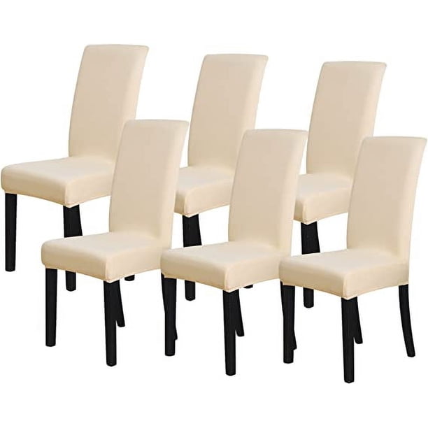 Nvzi Juego de 6 fundas elásticas para sillas de comedor, color beige, para sillas Parson, 6 piezas, lavables y extraíbles