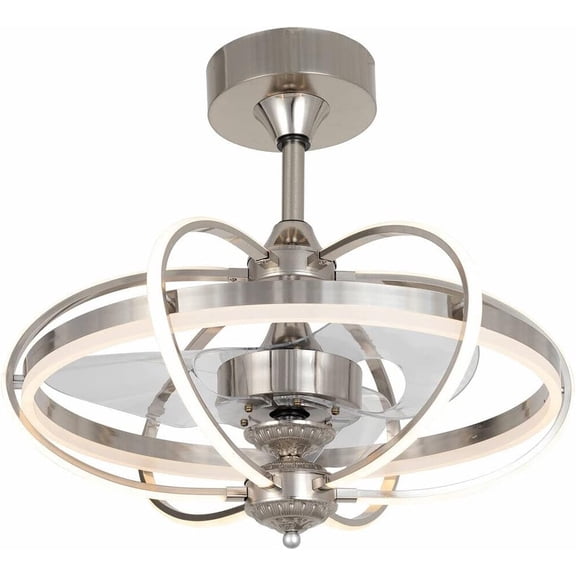 Modern Flush Mount Ceiling Fan 23in Bladeless Ceiling Fan with Lights Remote Control 6 Speed Adjustable Chandelier Fan Lighting Fixture Reversible for Dining Room Bedroom Living Room