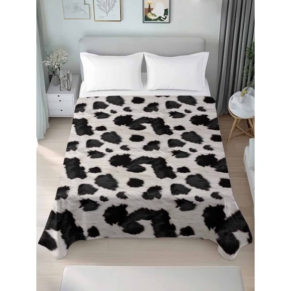 Black White Dots Queen Size Flat Sheet, Wrinkleproof & Fadeproof Cooling Flat Bed Sheet Only, Farmhouse Cow Spots Fur Retro Textured Breathable Soft Bedding Top Sheets 90 x 102 Inches